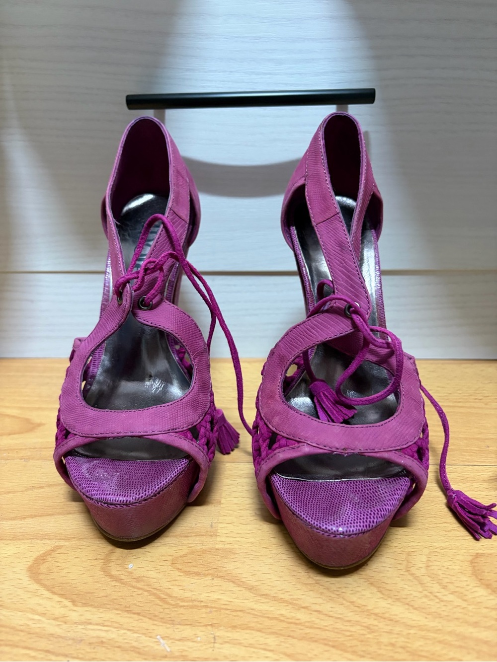 Women’s Magenta Lace-Up Platform Heels